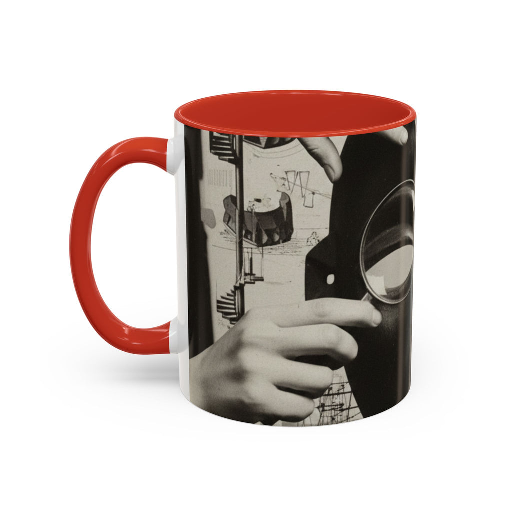 Surreal Dada Mask Accent Coffee Mug — Retro Black & White Art Ceramic (11/15oz)