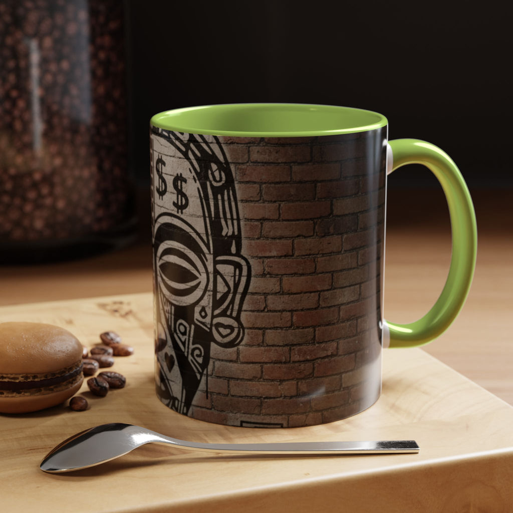 Tribal Mask Street Art Accent Coffee Mug — Graffiti Skull Design (11/15oz)
