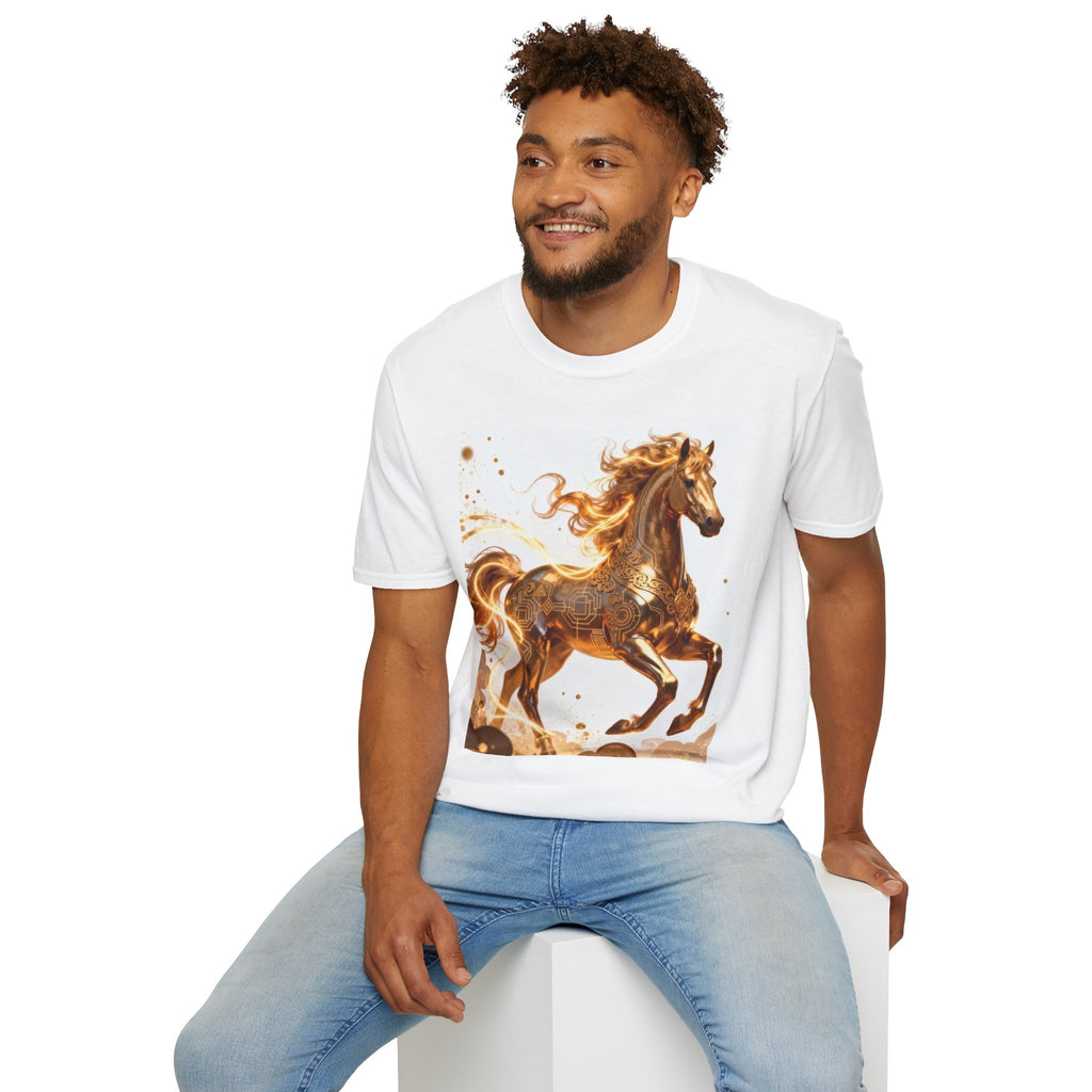 Golden Gallop Horse T-Shirt — Metallic Foil Stallion Graphic Tee
