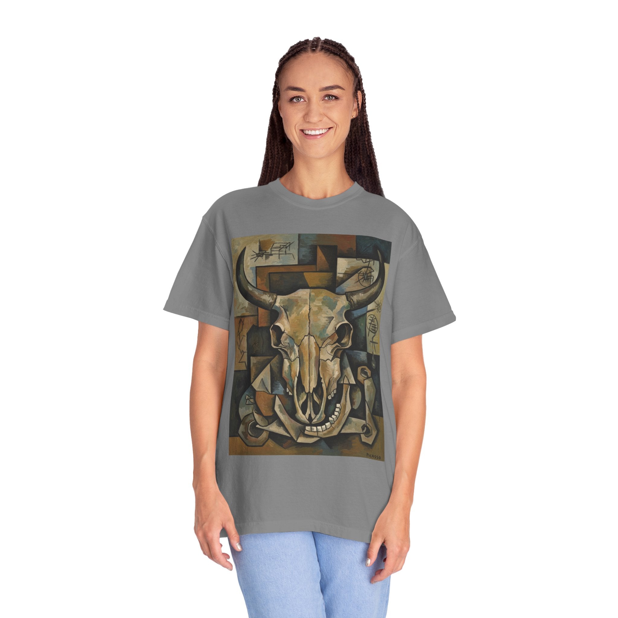 Bull Skull Art T-Shirt — Southwestern Cubist Skull Graphic Tee