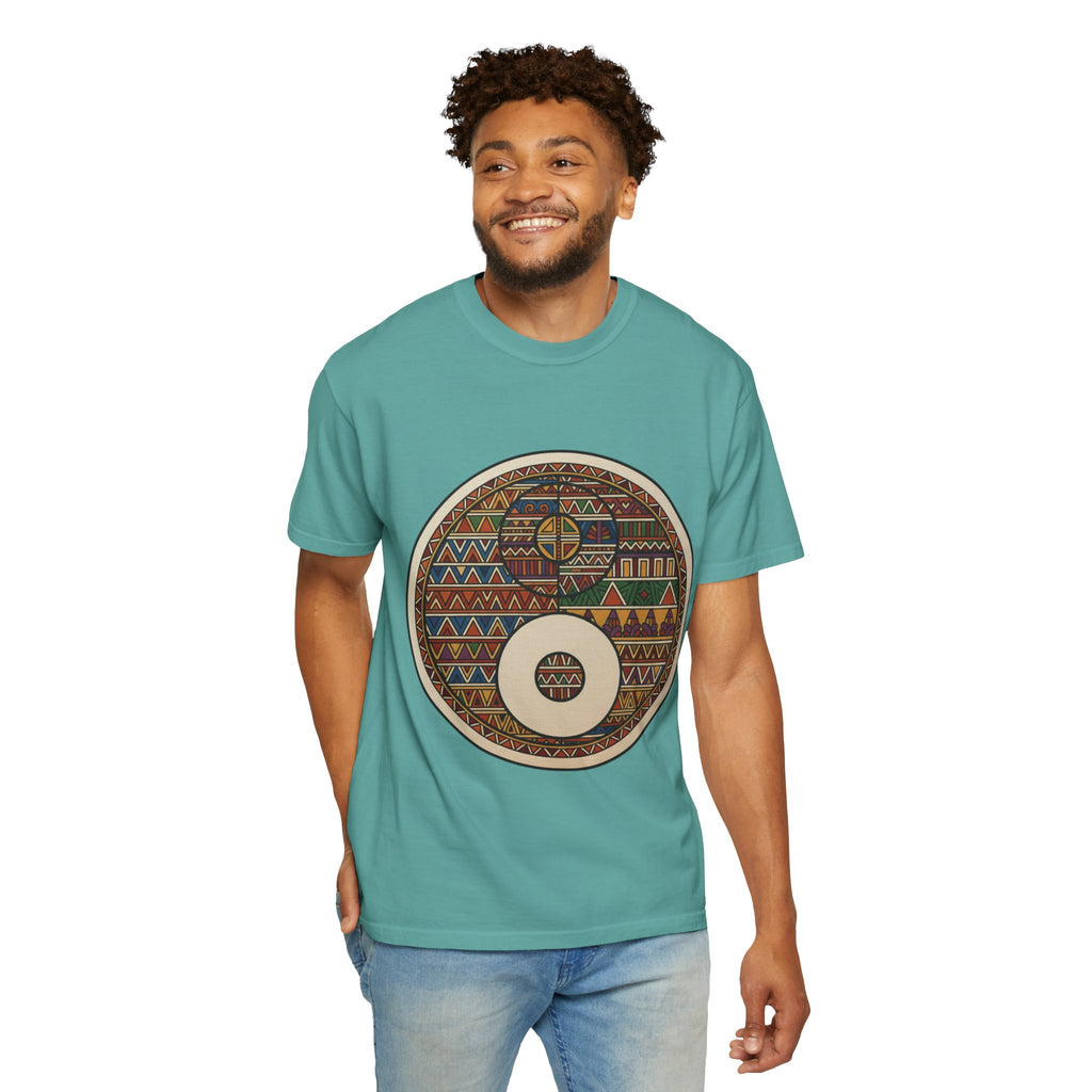 Aztec Drum Graphic T-Shirt — Tribal Pattern Music Tee