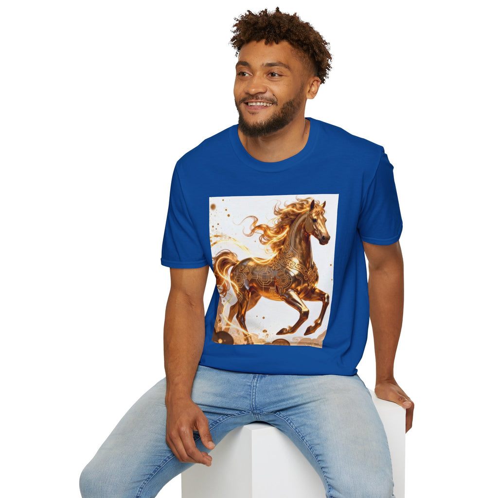 Golden Gallop Horse T-Shirt — Metallic Foil Stallion Graphic Tee