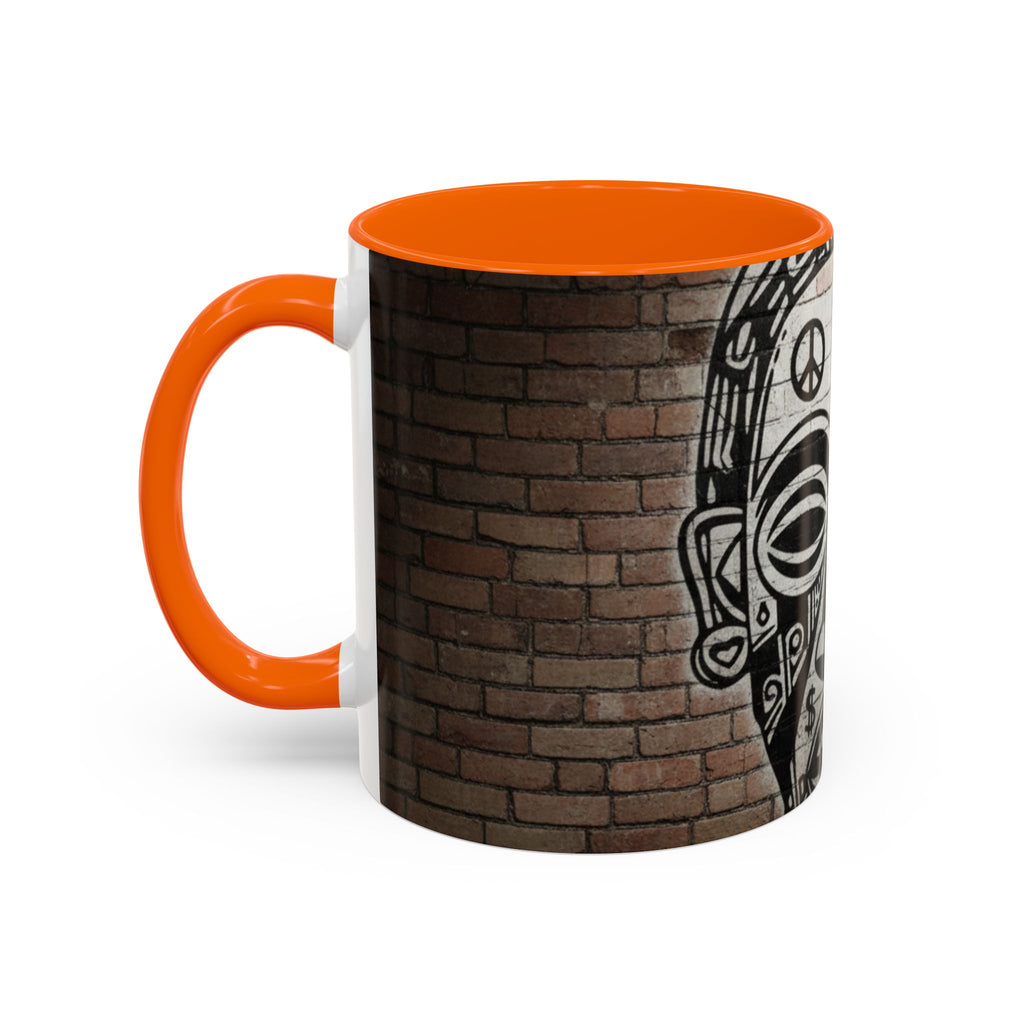 Tribal Mask Street Art Accent Coffee Mug — Graffiti Skull Design (11/15oz)
