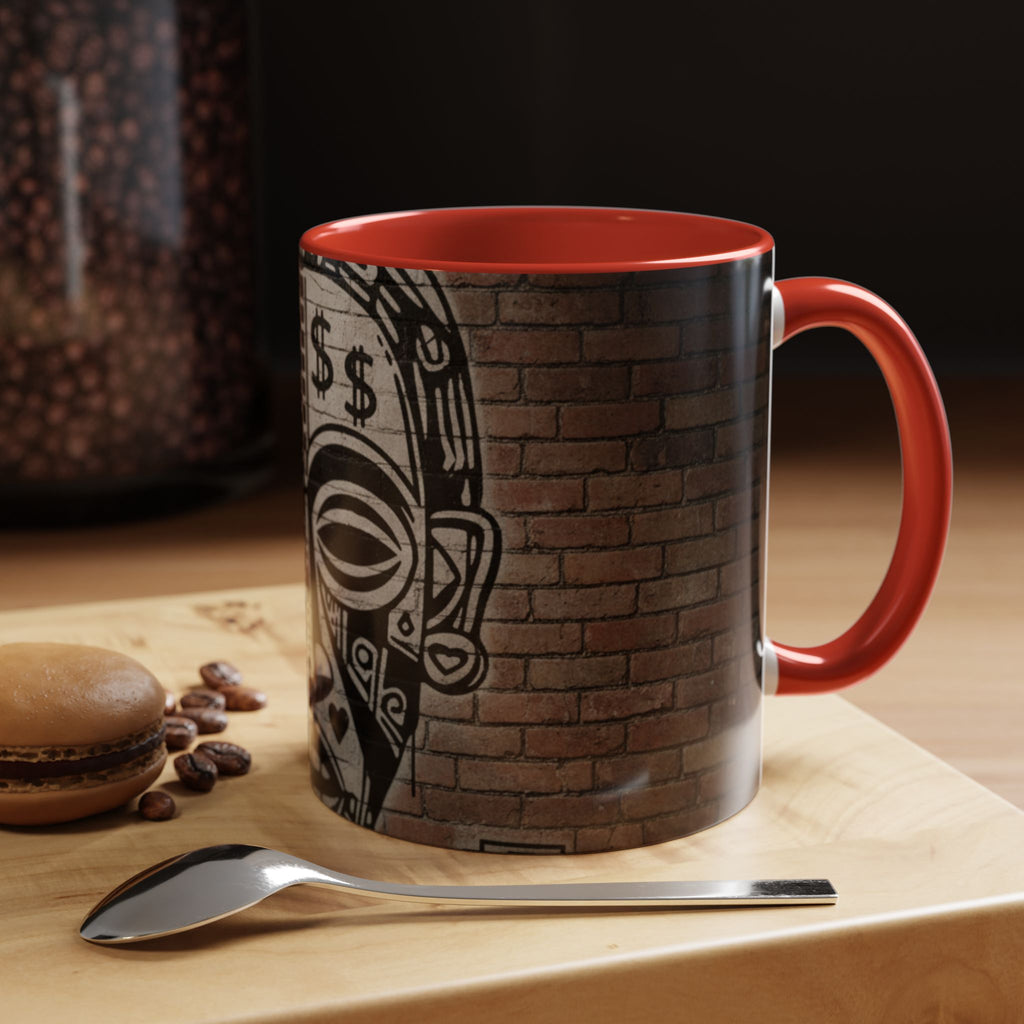 Tribal Mask Street Art Accent Coffee Mug — Graffiti Skull Design (11/15oz)
