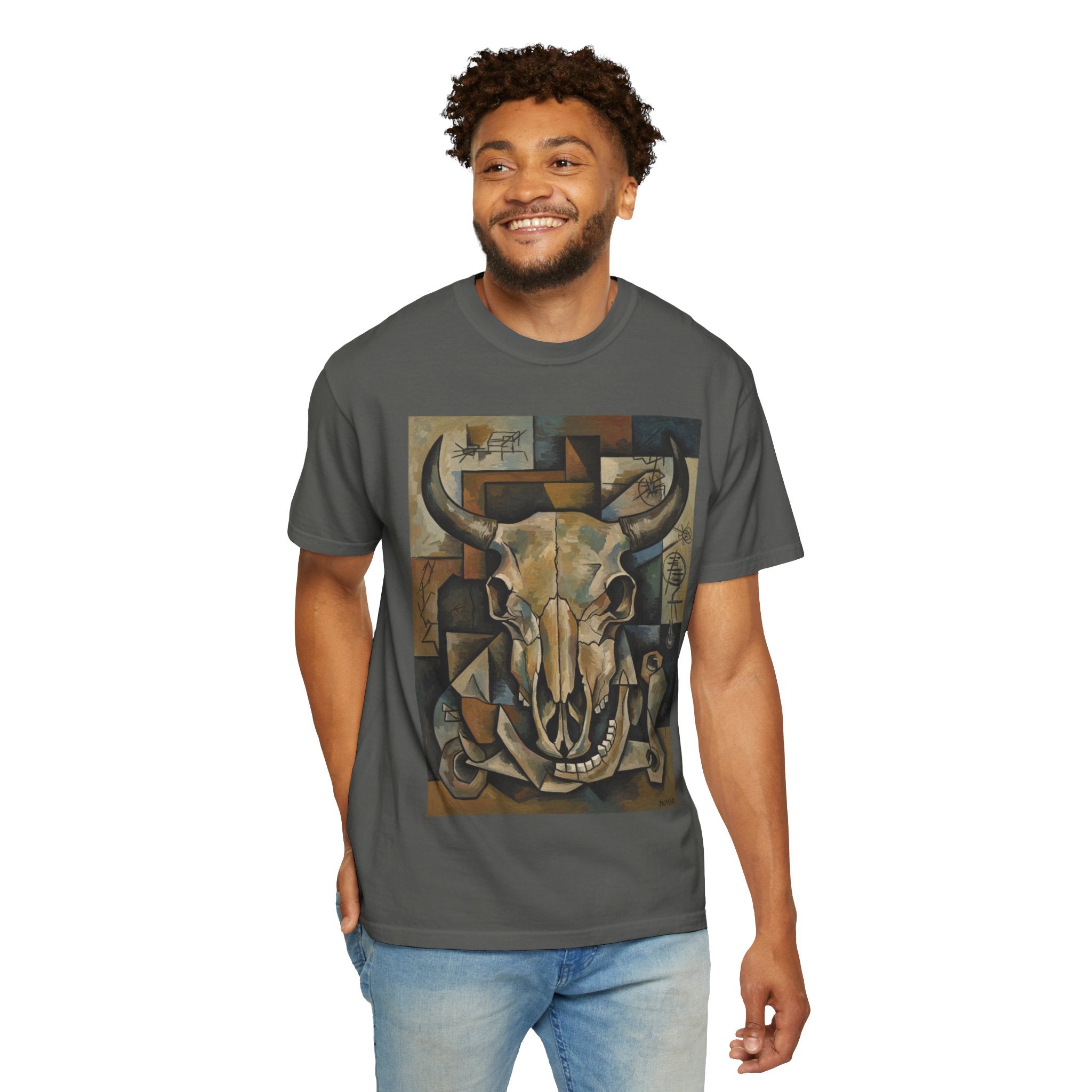 Bull Skull Art T-Shirt — Southwestern Cubist Skull Graphic Tee