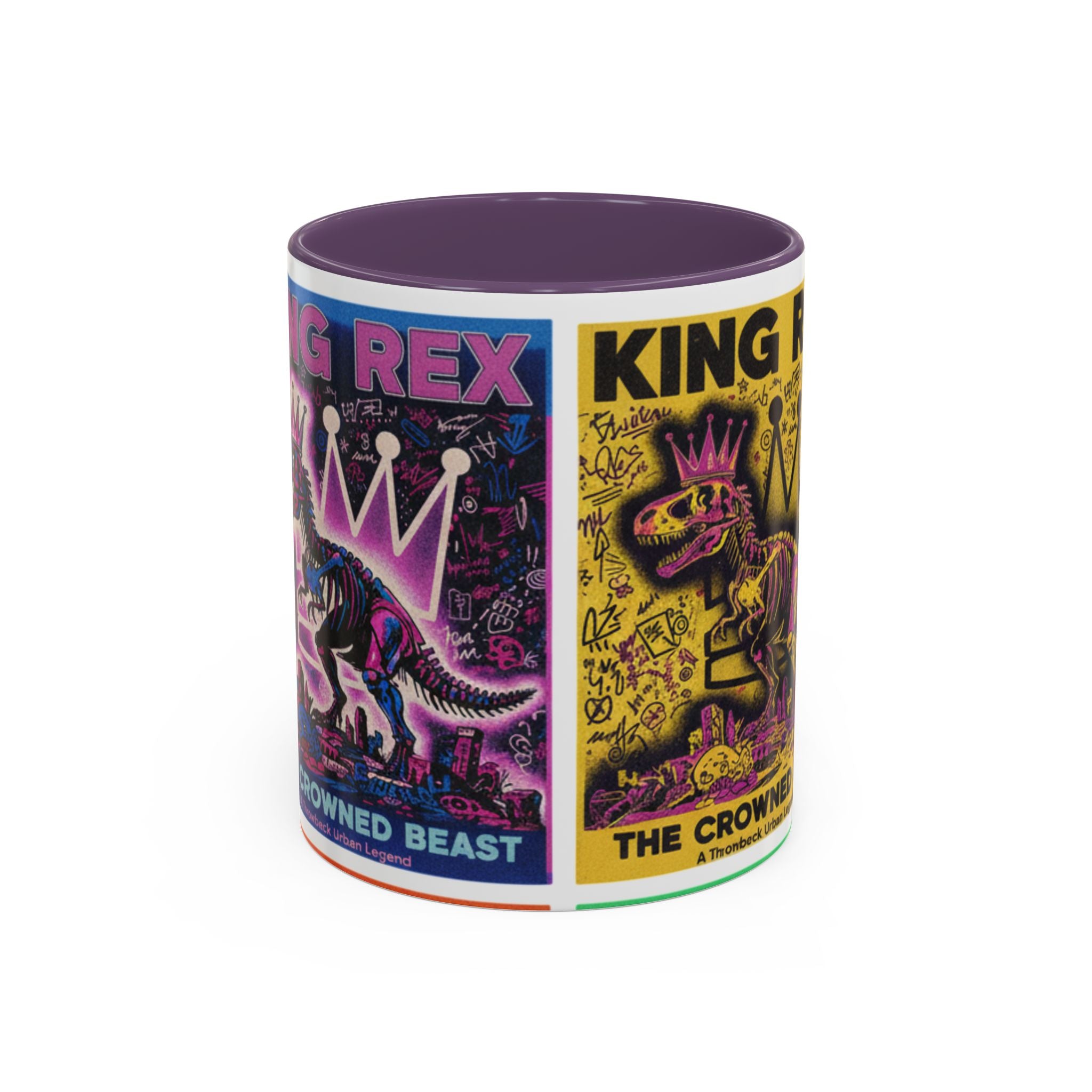 King Rex Pop-Art Coffee Mug — Retro Dinosaur Poster Accent Mug (11/15oz)