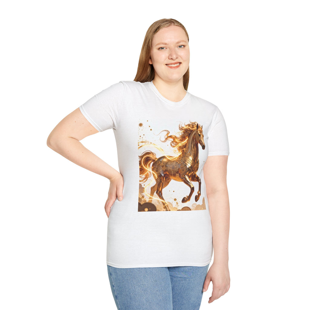 Golden Gallop Horse T-Shirt — Metallic Foil Stallion Graphic Tee
