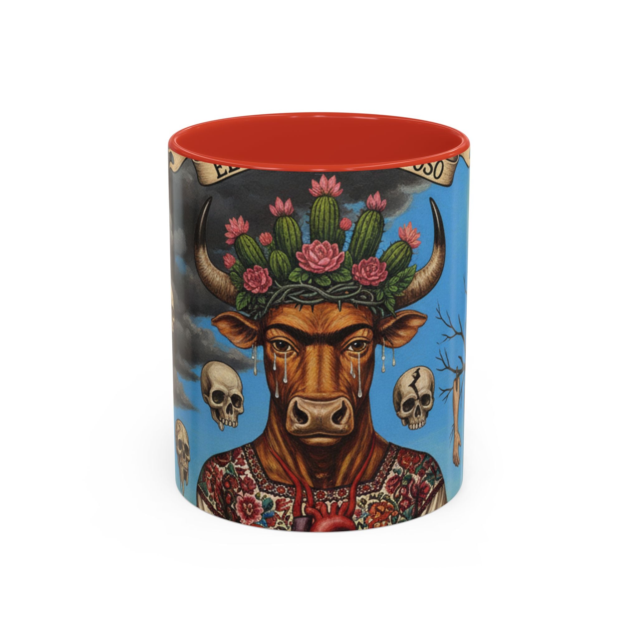 Surreal Folk Art Accent Mug — Cow Deity Holding Heart (11/15oz)