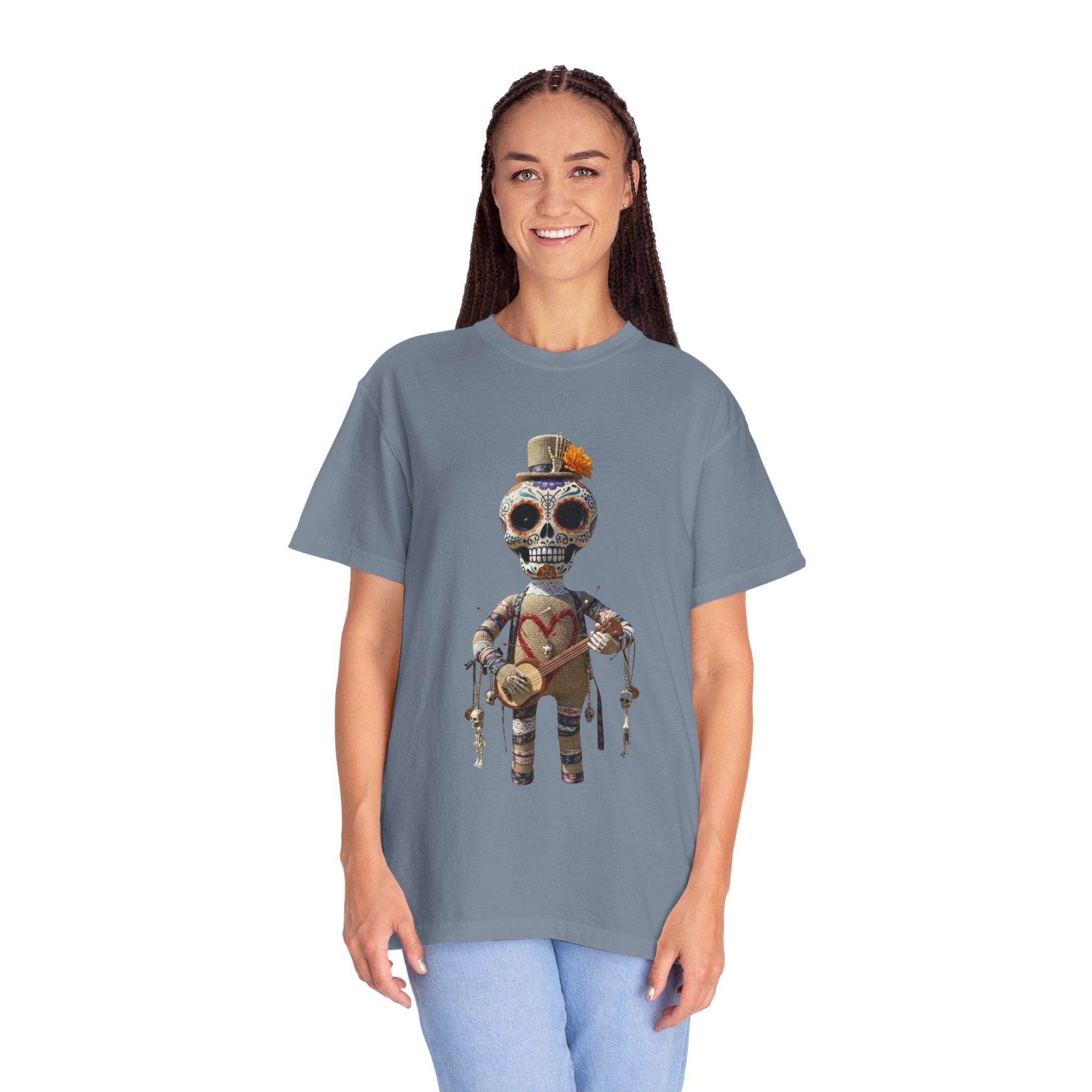 Day of the Dead Sugar Skull Doll T-Shirt — Skeleton Maraca Musician Tee