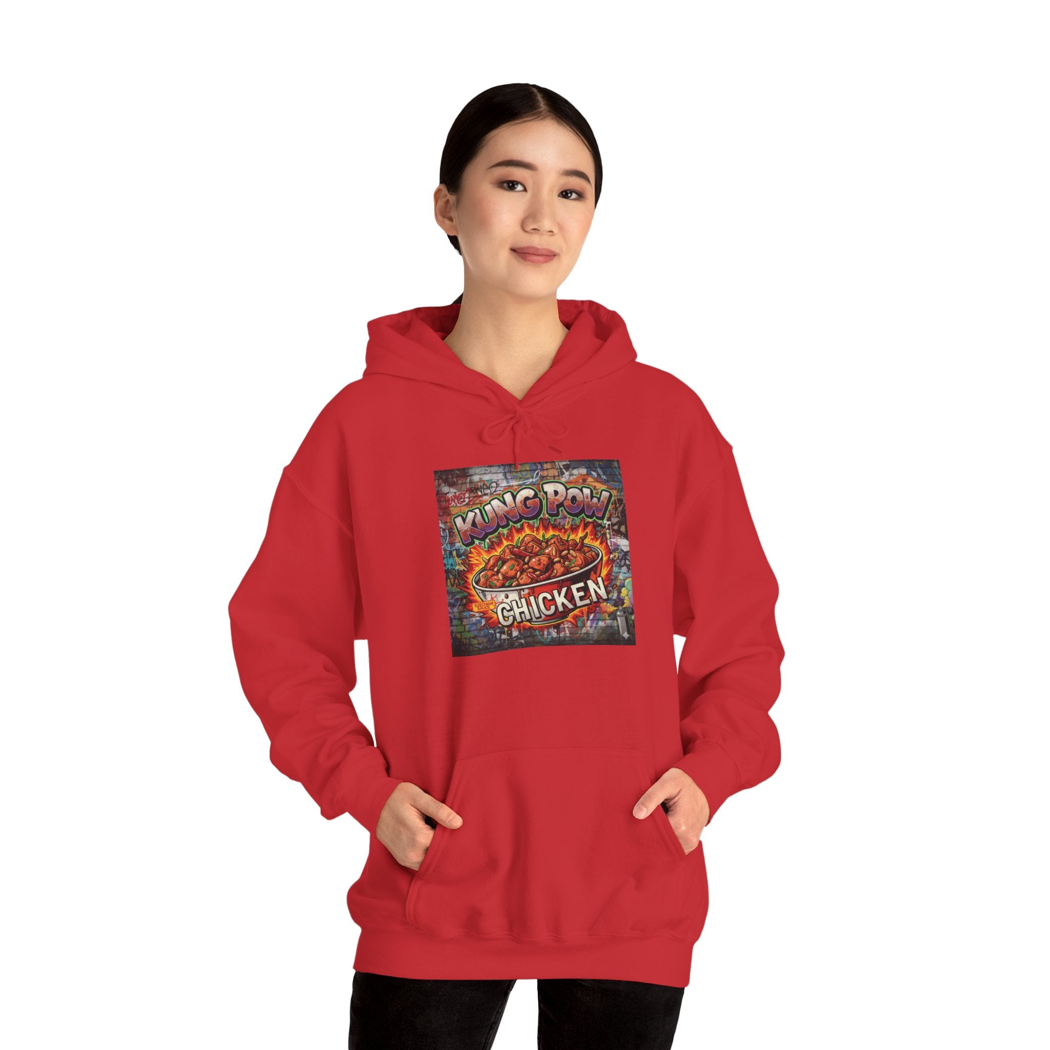 Spicy Kung Pao Chicken Hoodie — Vintage Chinese Takeout Food Graphic Sweatshirt