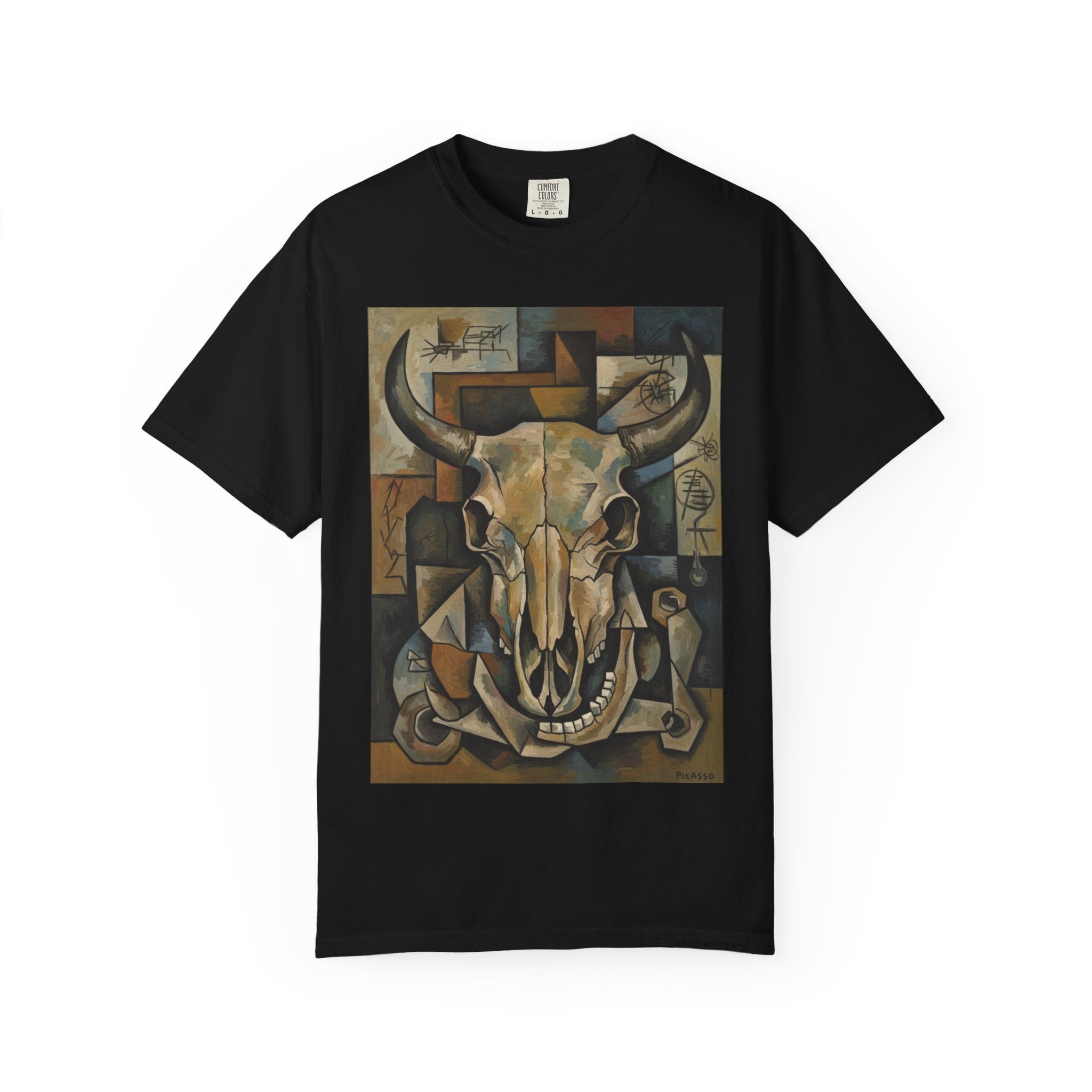 Bull Skull Art T-Shirt — Southwestern Cubist Skull Graphic Tee