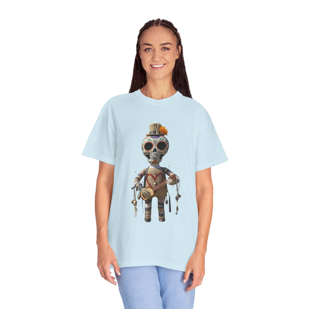 Day of the Dead Sugar Skull Doll T-Shirt — Skeleton Maraca Musician Tee