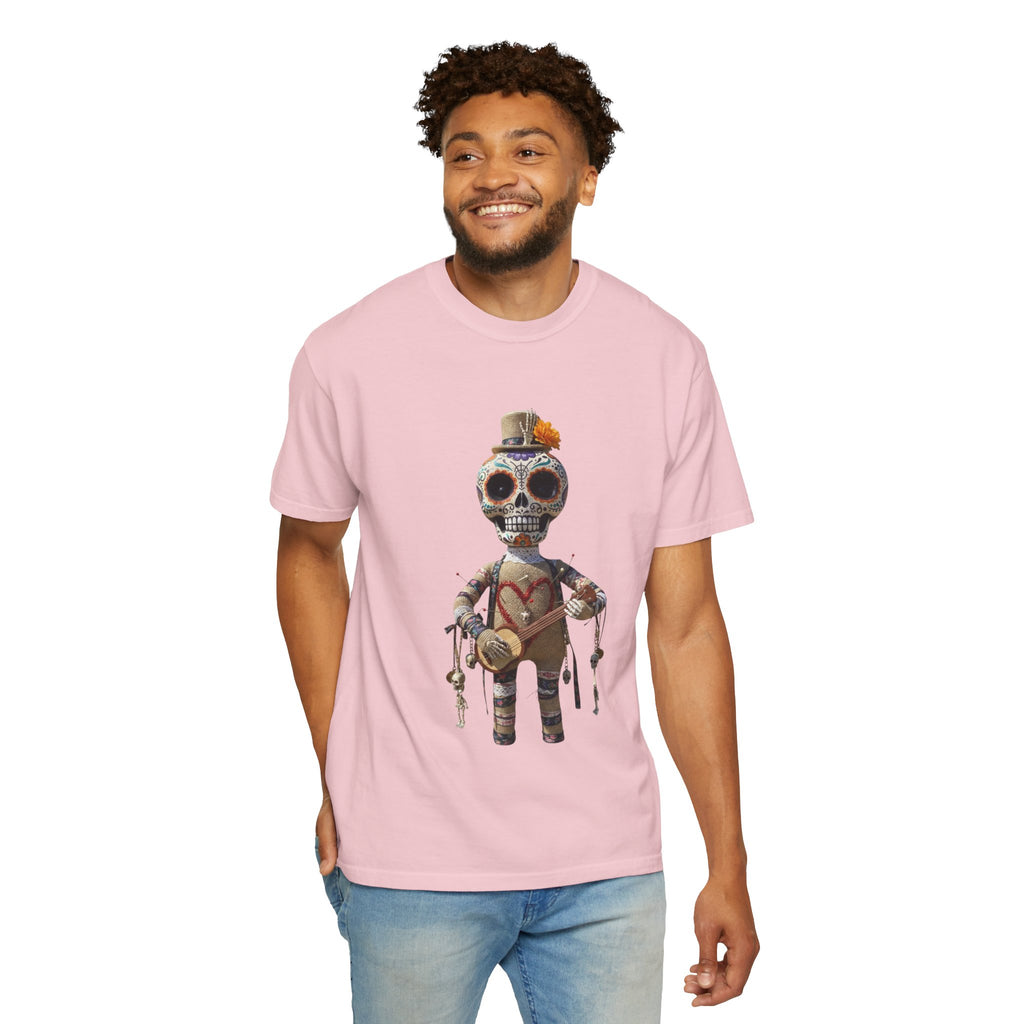 Day of the Dead Sugar Skull Doll T-Shirt — Skeleton Maraca Musician Tee