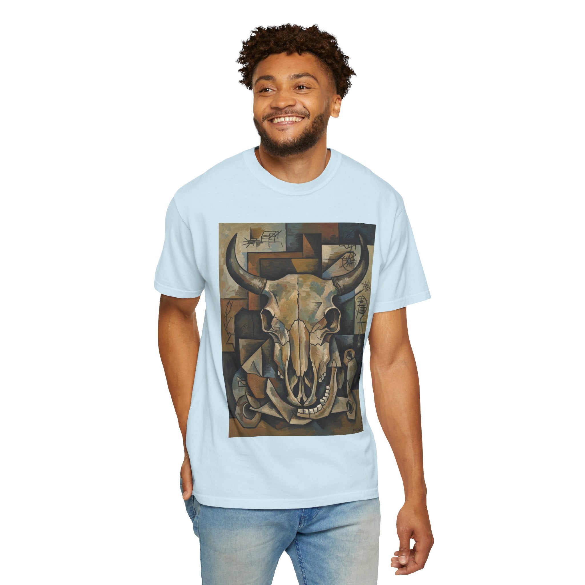 Bull Skull Art T-Shirt — Southwestern Cubist Skull Graphic Tee