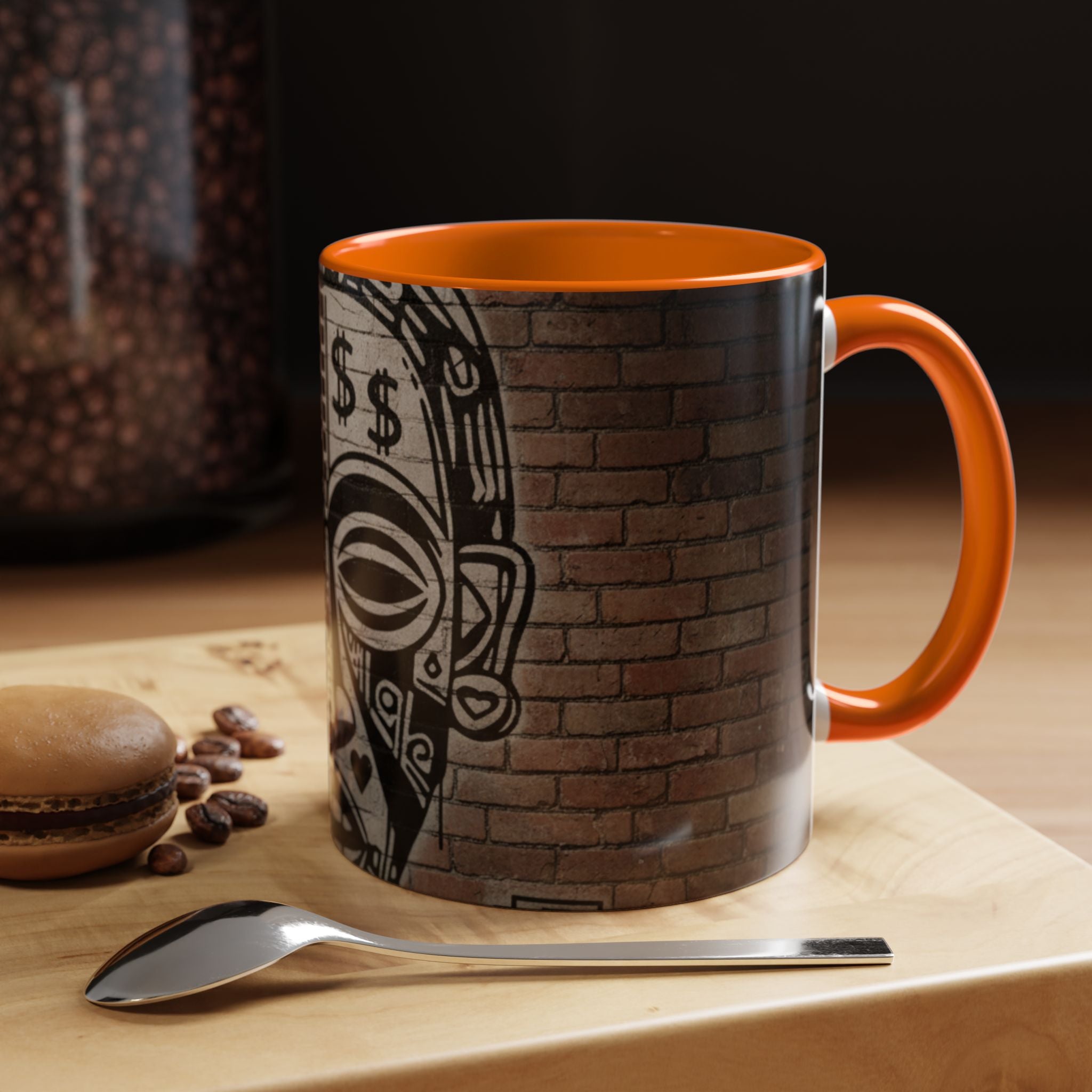 Tribal Mask Street Art Accent Coffee Mug — Graffiti Skull Design (11/15oz)