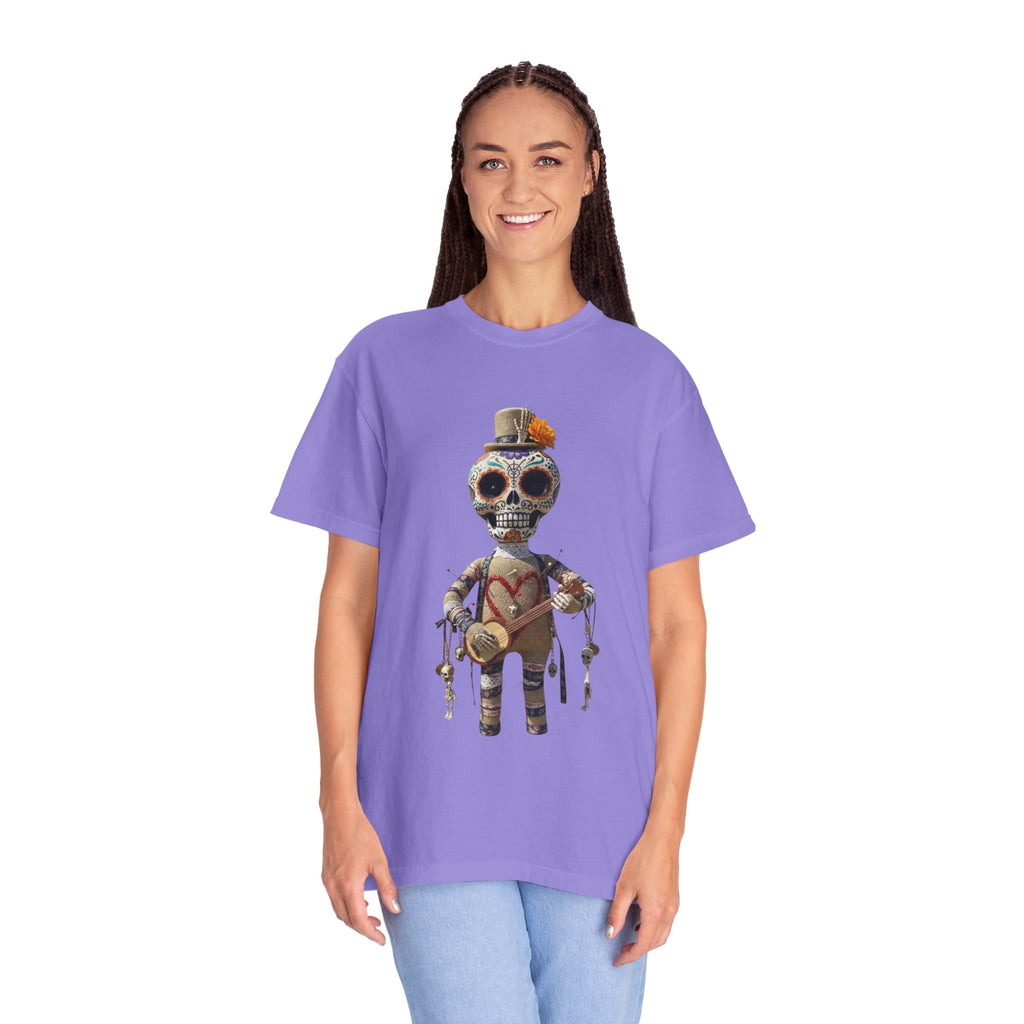 Day of the Dead Sugar Skull Doll T-Shirt — Skeleton Maraca Musician Tee