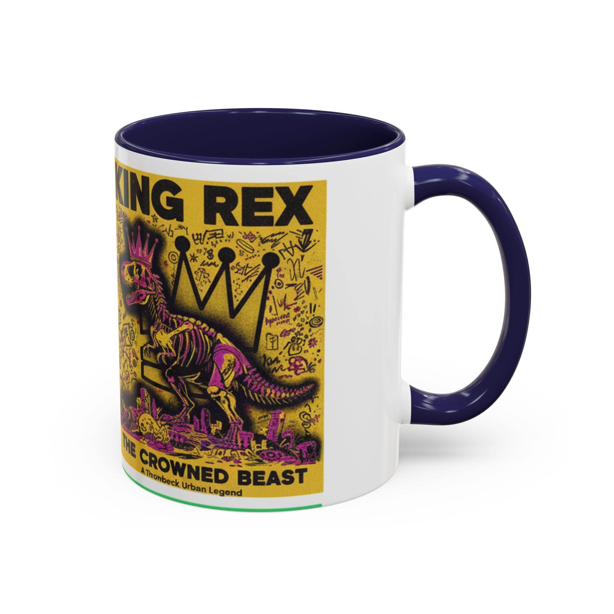 King Rex Pop-Art Coffee Mug — Retro Dinosaur Poster Accent Mug (11/15oz)