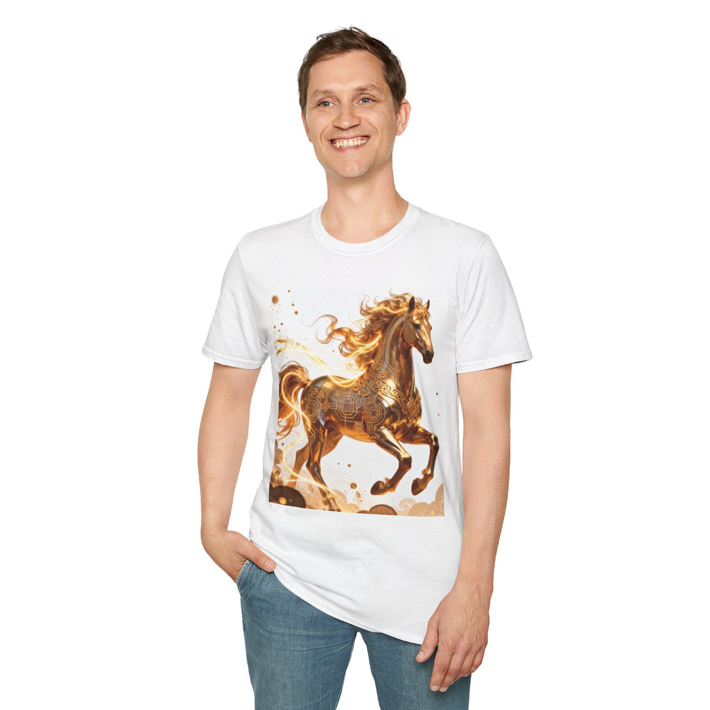Golden Gallop Horse T-Shirt — Metallic Foil Stallion Graphic Tee