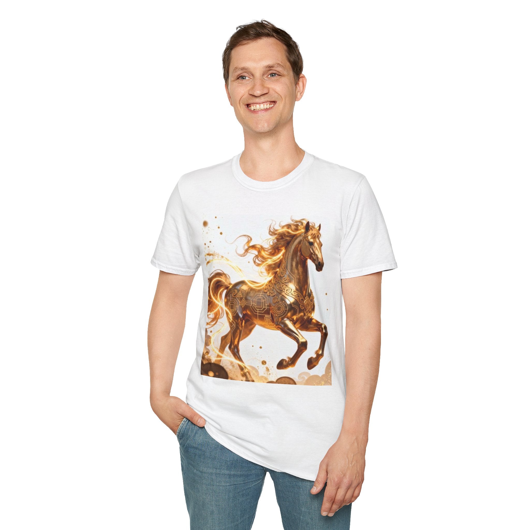 Golden Gallop Horse T-Shirt — Metallic Foil Stallion Graphic Tee