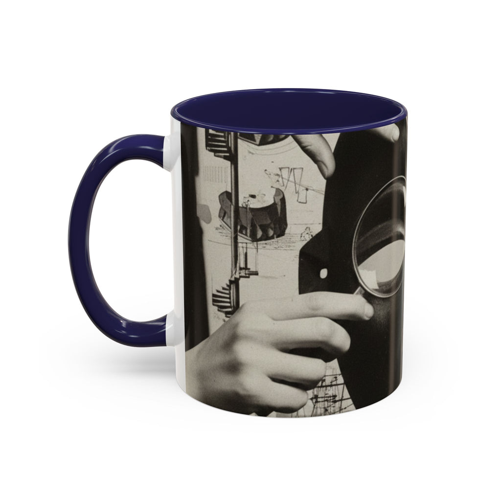 Surreal Dada Mask Accent Coffee Mug — Retro Black & White Art Ceramic (11/15oz)