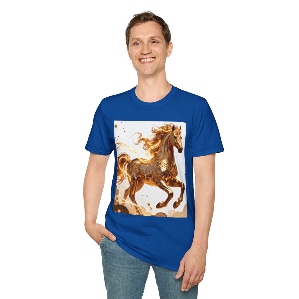 Golden Gallop Horse T-Shirt — Metallic Foil Stallion Graphic Tee