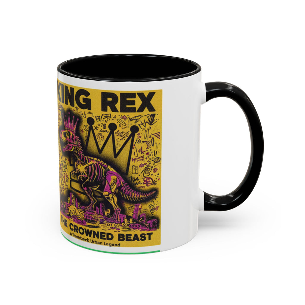 King Rex Pop-Art Coffee Mug — Retro Dinosaur Poster Accent Mug (11/15oz)