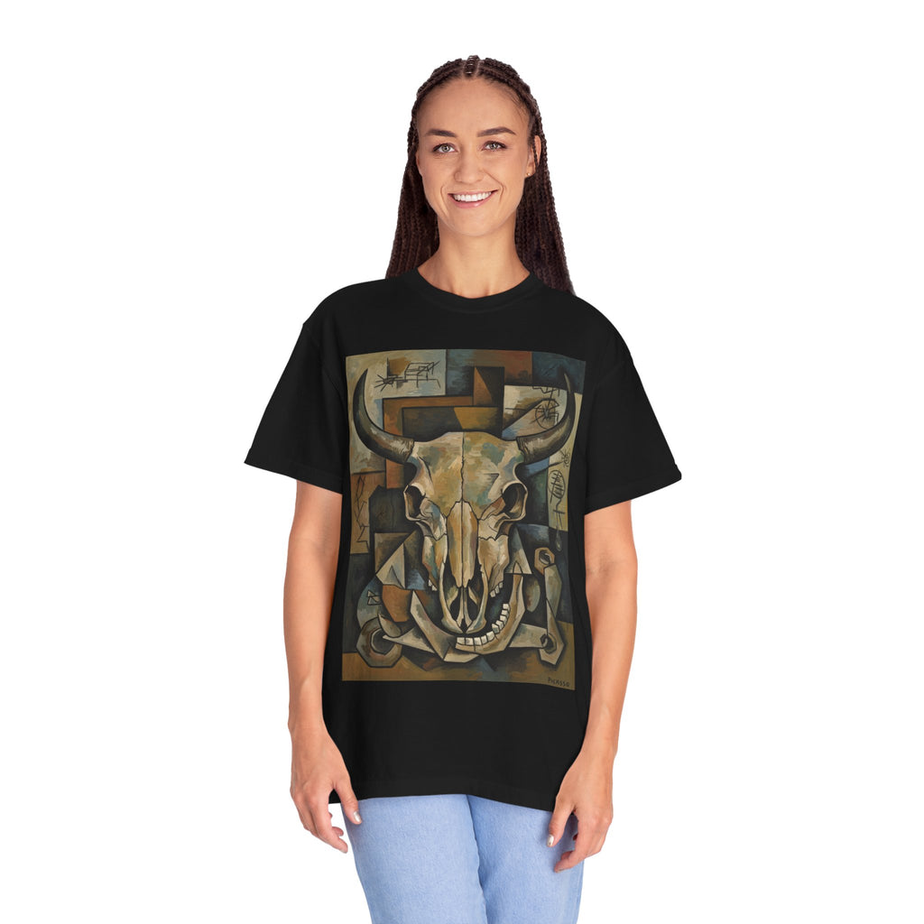 Bull Skull Art T-Shirt — Southwestern Cubist Skull Graphic Tee