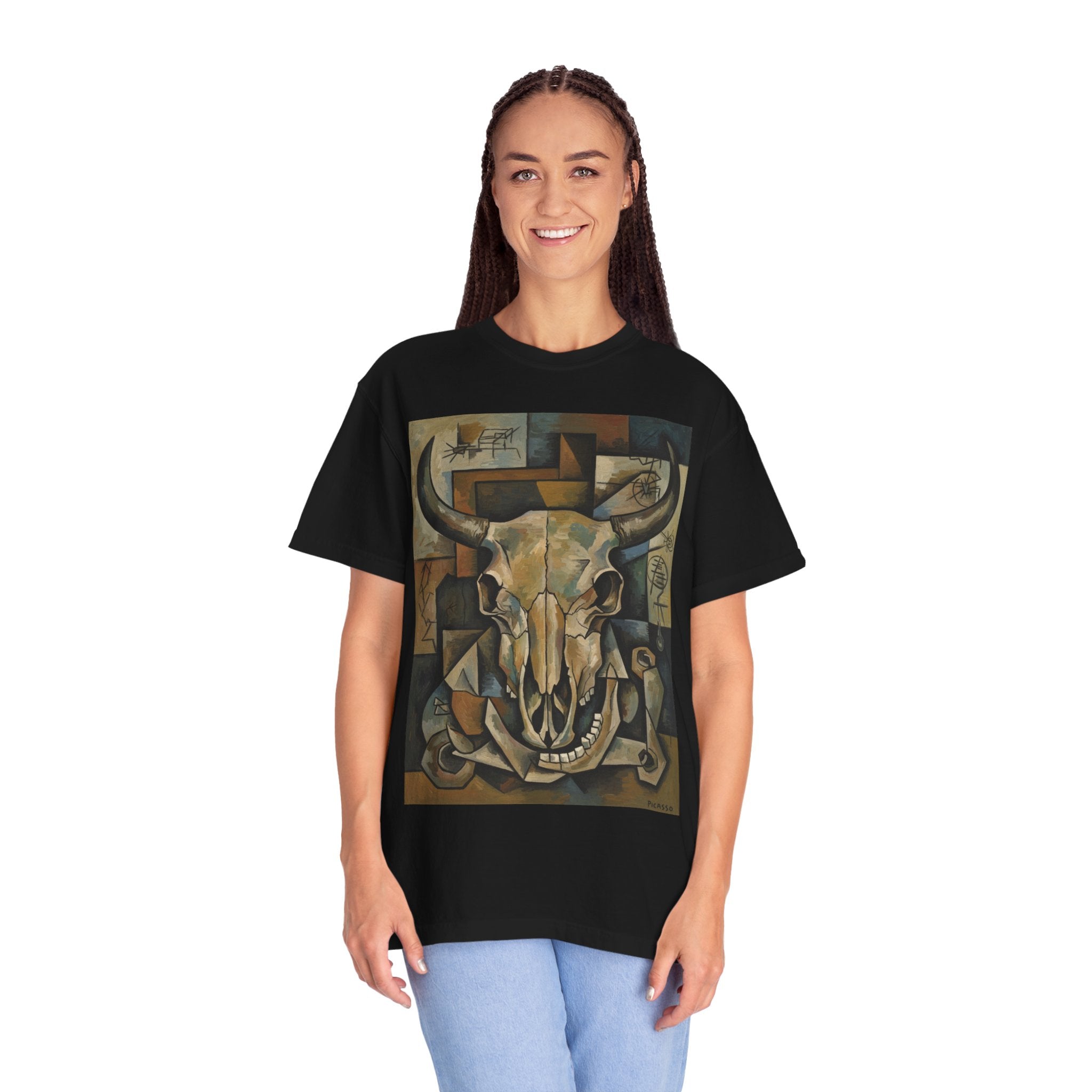 Bull Skull Art T-Shirt — Southwestern Cubist Skull Graphic Tee