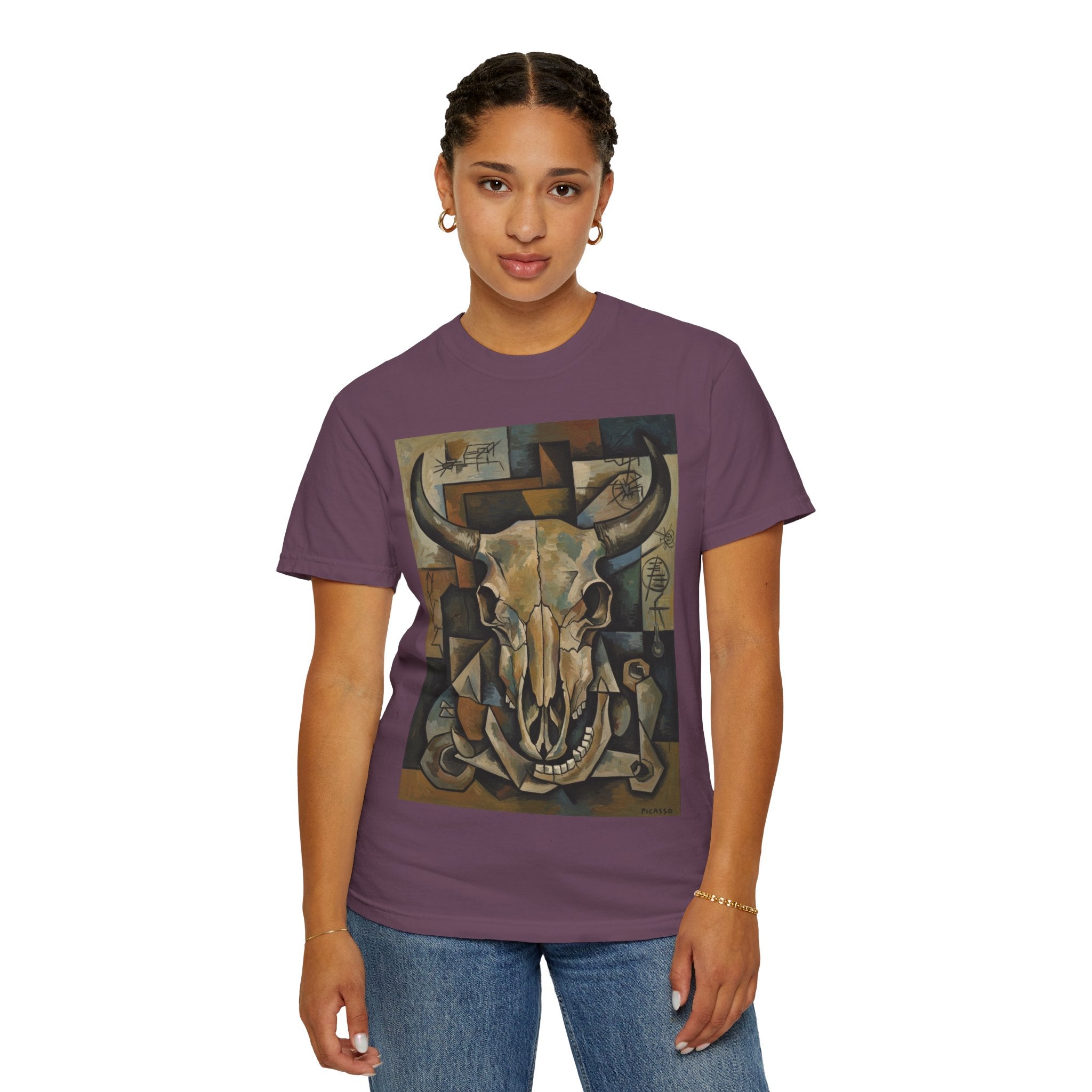 Bull Skull Art T-Shirt — Southwestern Cubist Skull Graphic Tee