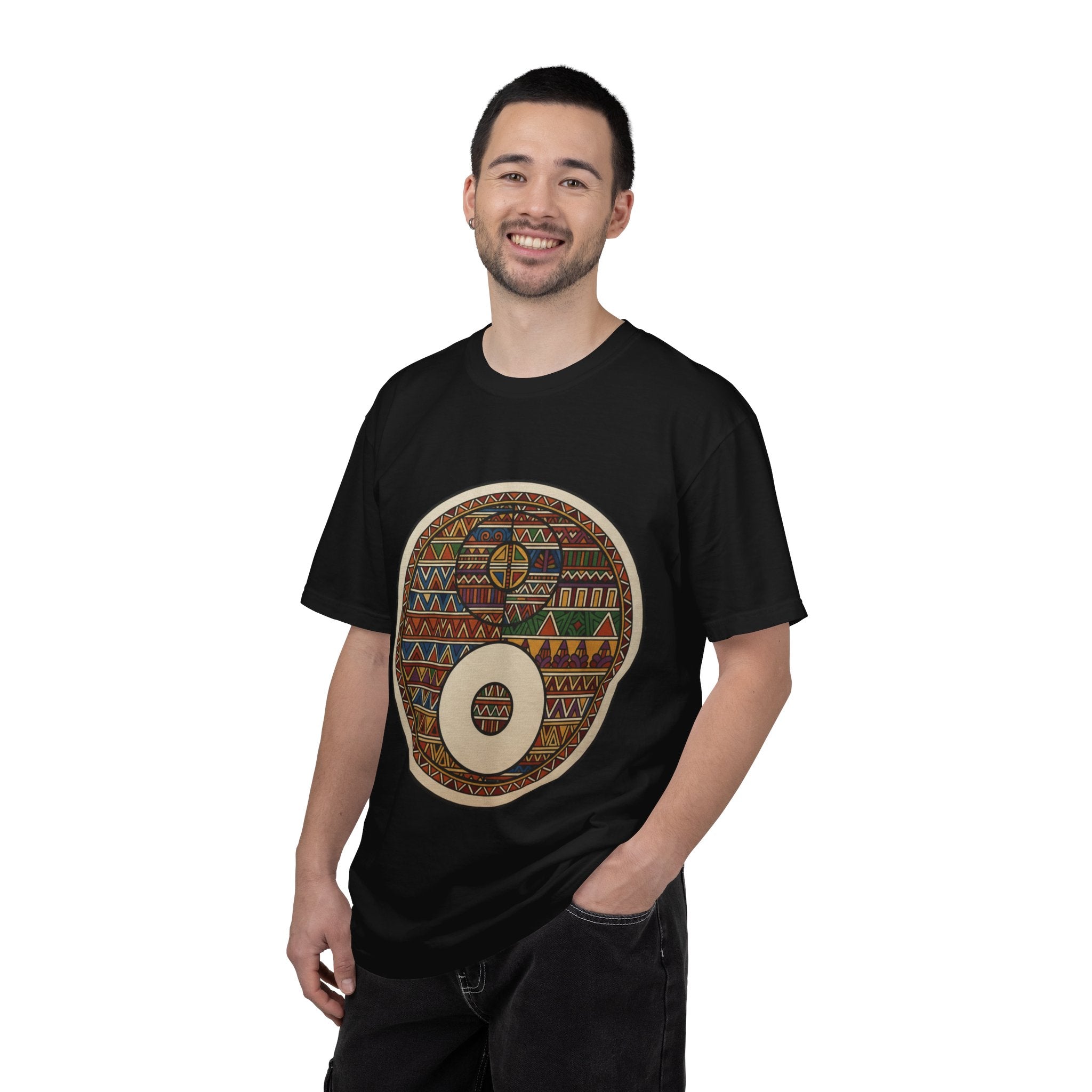 Aztec Drum Graphic T-Shirt — Tribal Pattern Music Tee