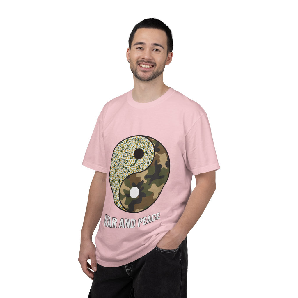 War and Peace Yin Yang T-Shirt — Camouflage & Daisies Graphic Tee