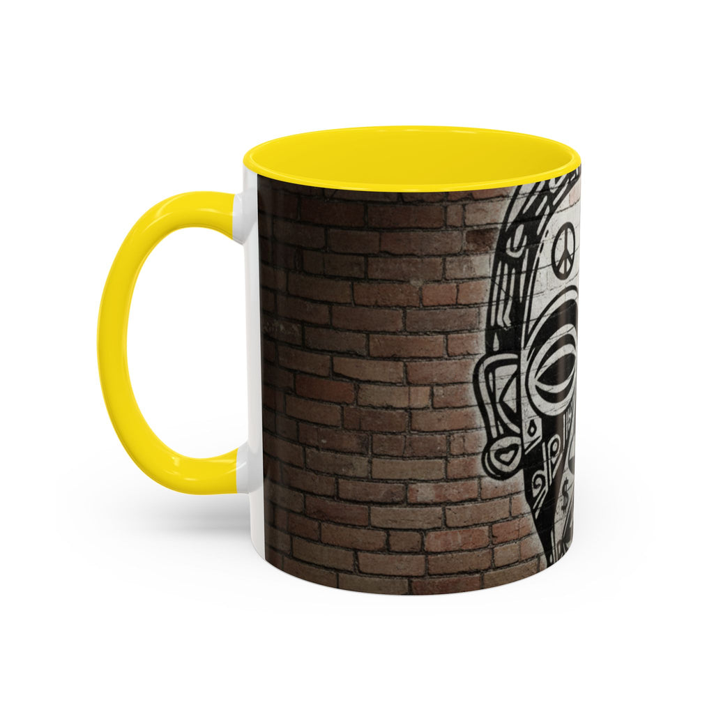 Tribal Mask Street Art Accent Coffee Mug — Graffiti Skull Design (11/15oz)