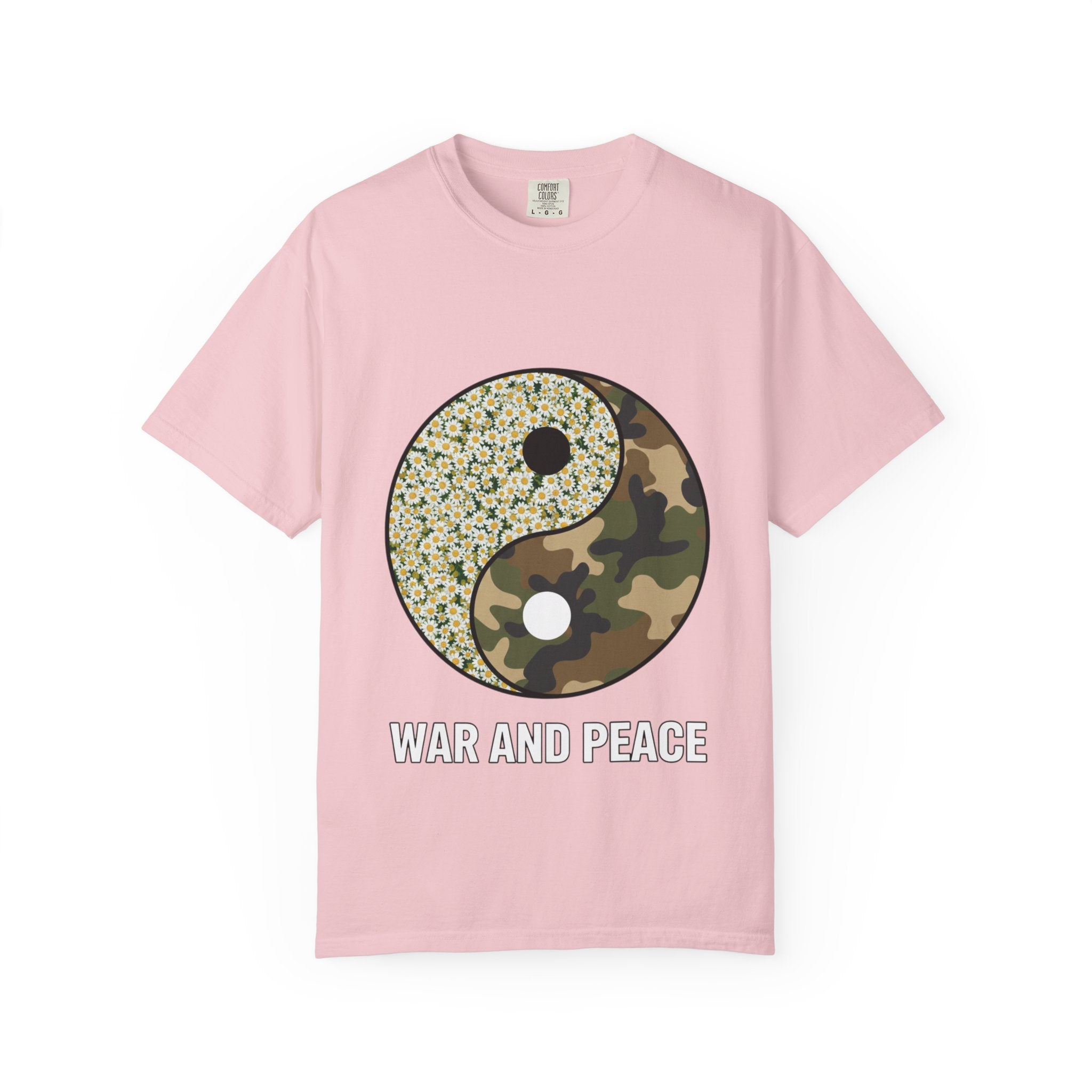 War and Peace Yin Yang T-Shirt — Camouflage & Daisies Graphic Tee