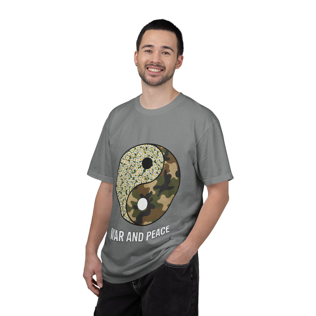 War and Peace Yin Yang T-Shirt — Camouflage & Daisies Graphic Tee