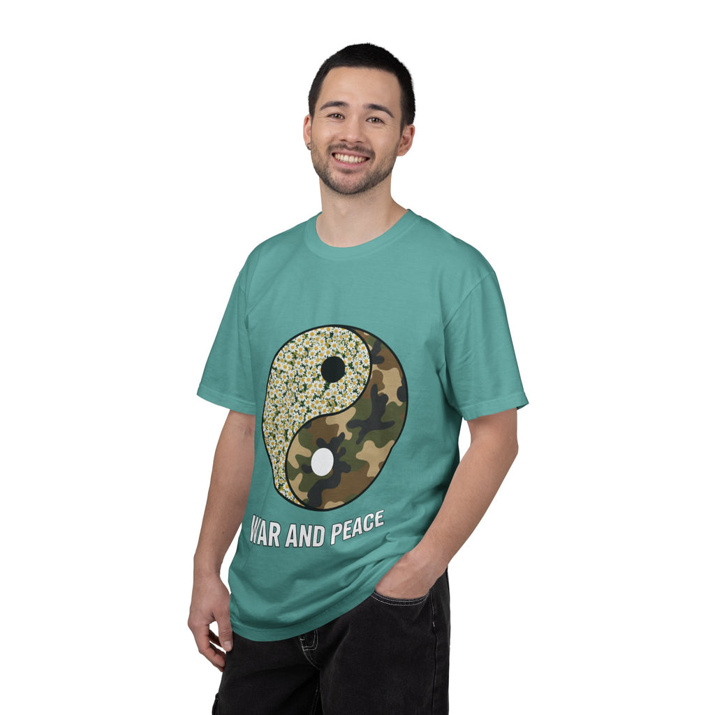 War and Peace Yin Yang T-Shirt — Camouflage & Daisies Graphic Tee
