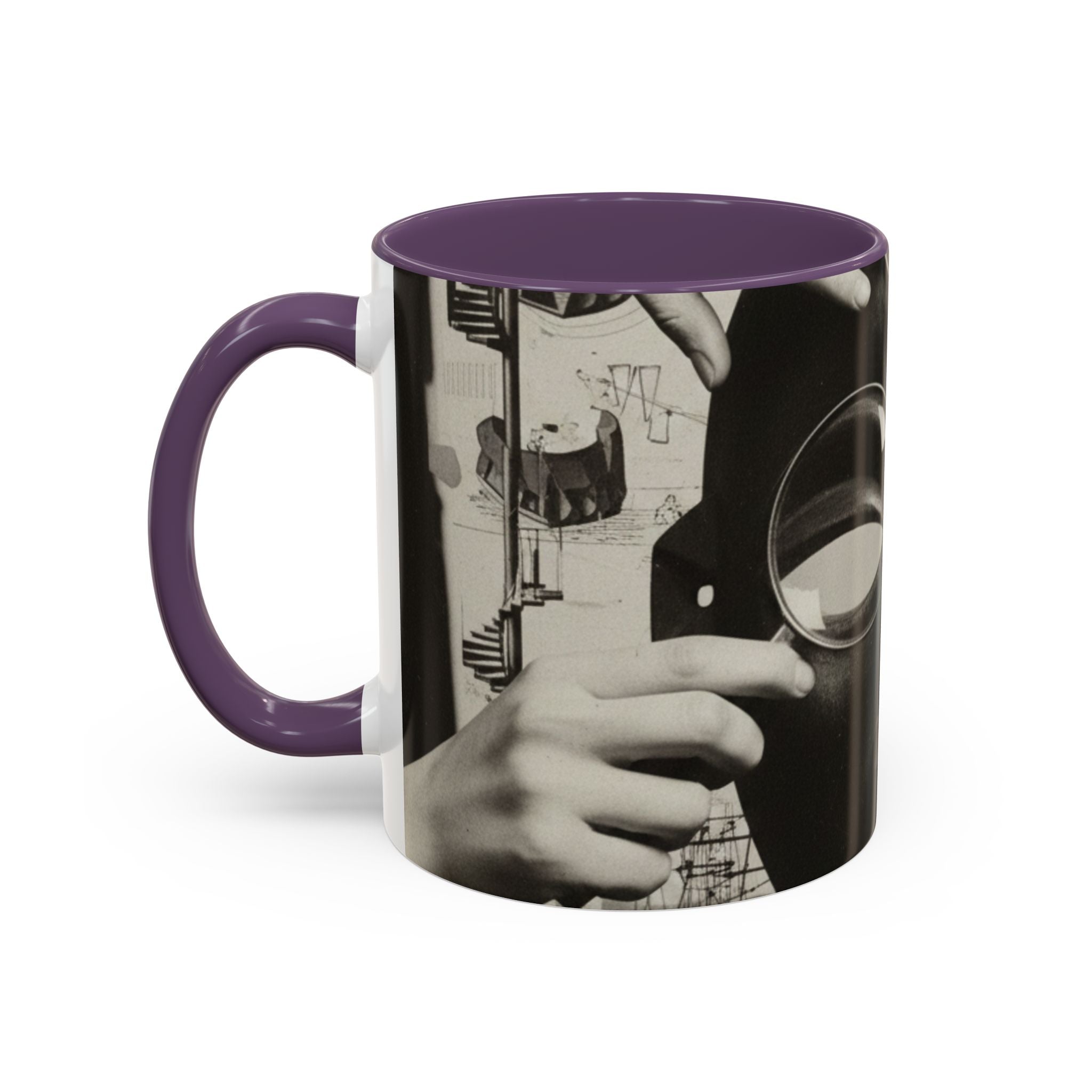 Surreal Dada Mask Accent Coffee Mug — Retro Black & White Art Ceramic (11/15oz)