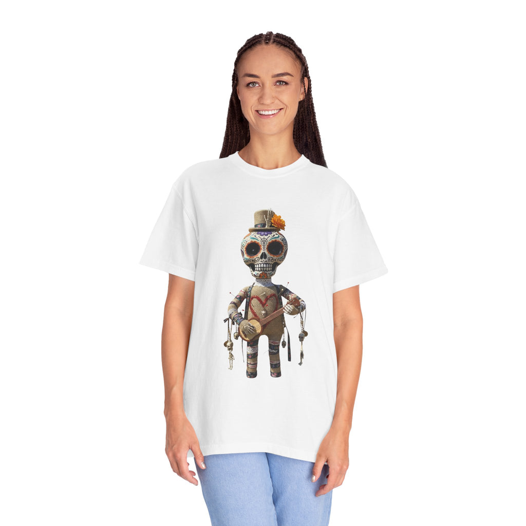 Day of the Dead Sugar Skull Doll T-Shirt — Skeleton Maraca Musician Tee