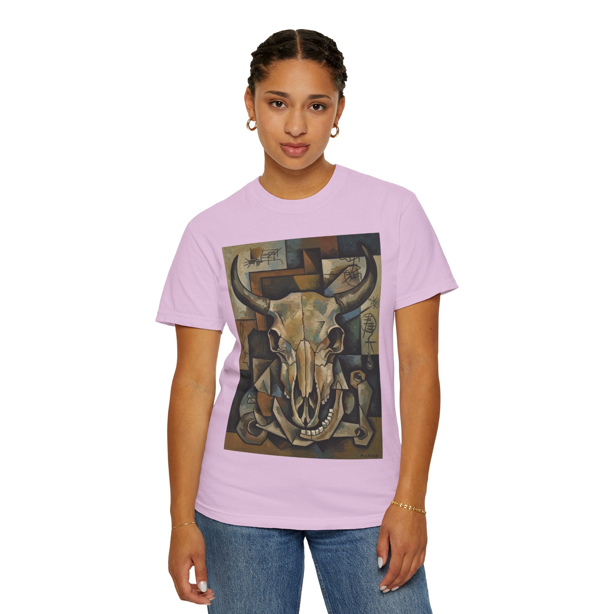 Bull Skull Art T-Shirt — Southwestern Cubist Skull Graphic Tee