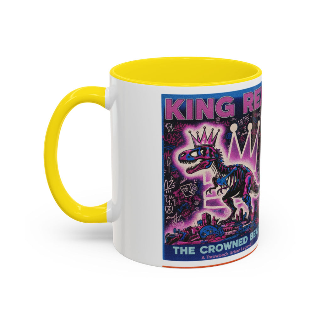 King Rex Pop-Art Coffee Mug — Retro Dinosaur Poster Accent Mug (11/15oz)