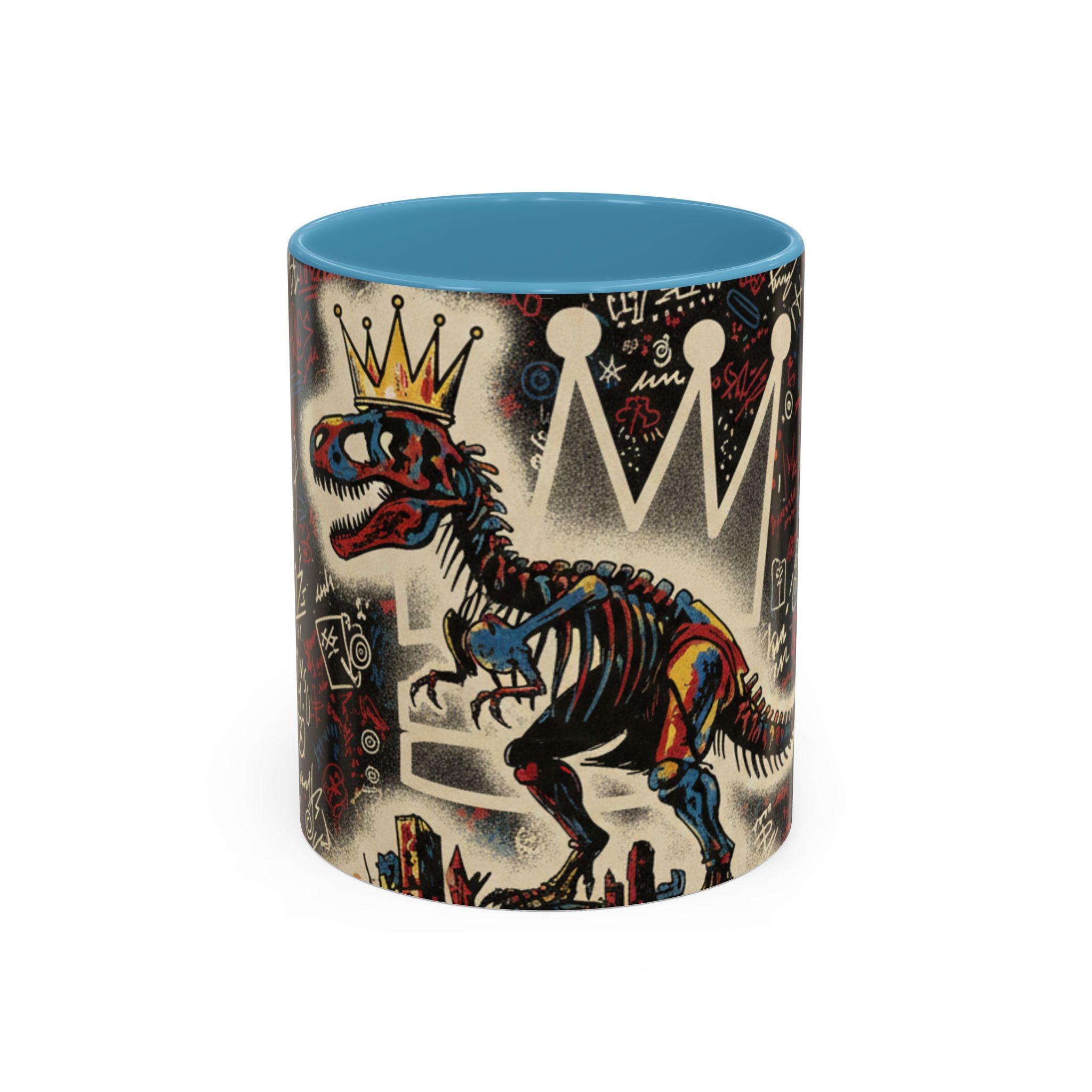 King Rex Coffee Mug — Retro 'The Crowned Beast' Dinosaur Art Accent Mug (11/15oz)