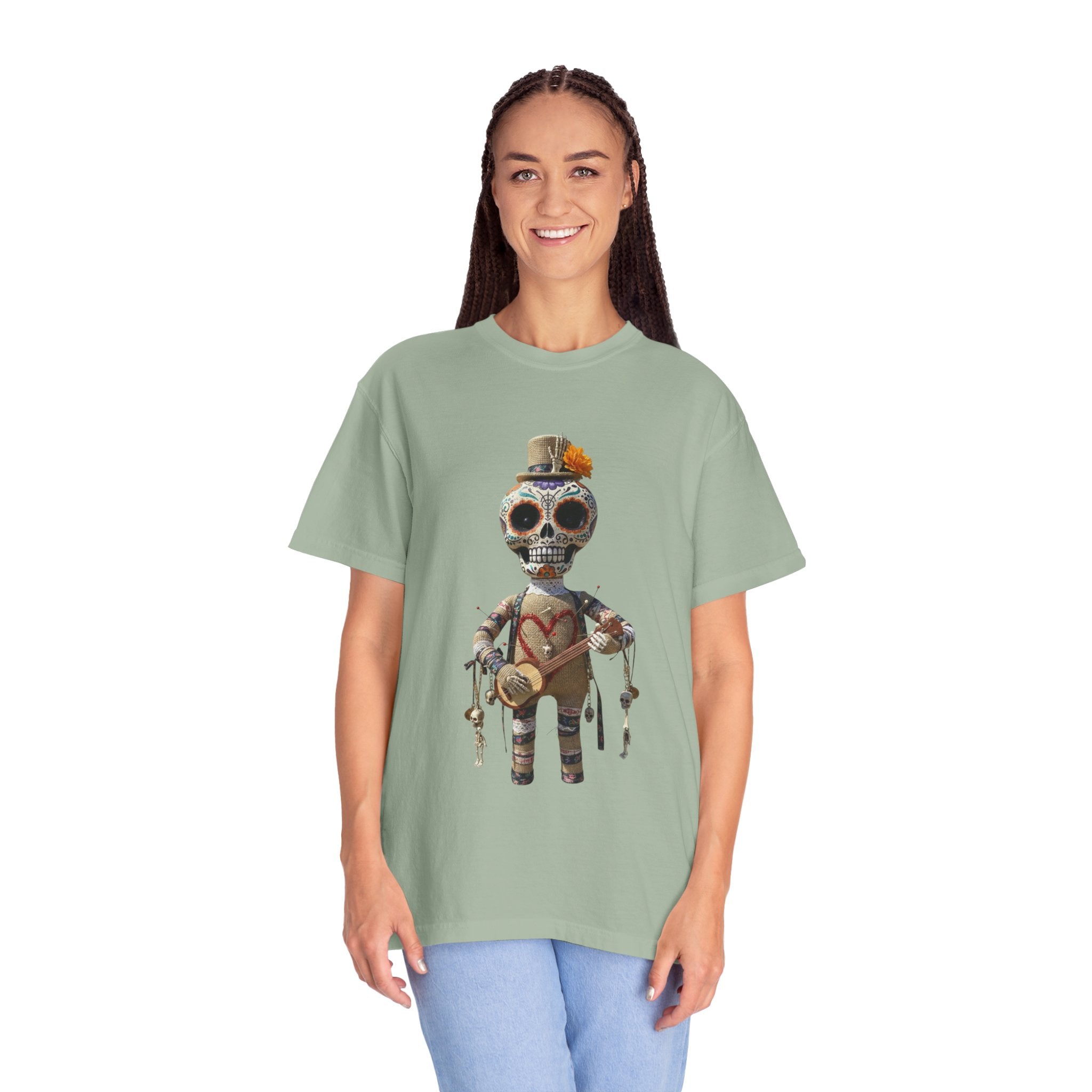 Day of the Dead Sugar Skull Doll T-Shirt — Skeleton Maraca Musician Tee